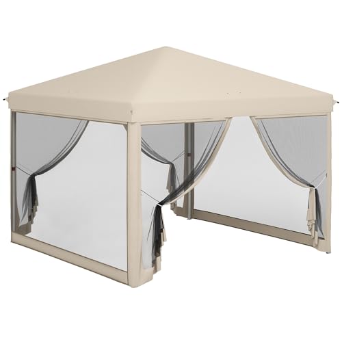 Outsunny Gartenlaube Barnum Faltbar Pop-up wasserdicht Colonial Style 3L x 3l x 2,65H m 4 Moskitonetze + Transporttasche Beige Schwarz Outsunny Gartenlaube Barnum Faltbar Pop-up wasserdicht Colonial Style 3L x 3l x 2,65H m 4 Moskitonetze + Transporttasche Beige Schwarz von Outsunny