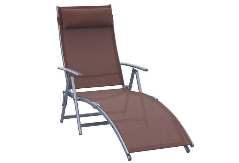 Outsunny Gartenliege Garten Metall Stoff 137 x 63,5 x 100,5 cm, Liegestuhl mit 7-Fach verstellbare Rückenlehne, 1 St., Strandliege mit Kopfkissen, Klappbar, mit Kopfkissen, 7-fach verstellbare Rückenlehne von Outsunny