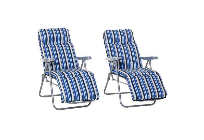 Outsunny Gartenliege Liegestuhl Set mit Kissen, Gartenliege, 2 St., Sonnenliege, Stahl Polyester Blau 60 x 75 x 102 cm von Outsunny