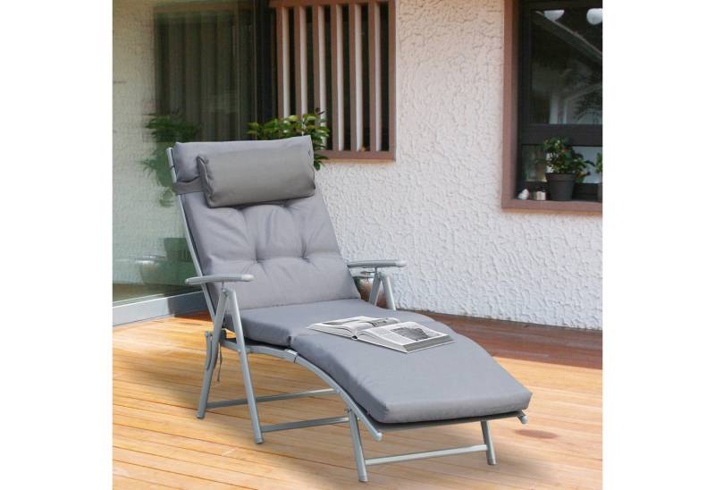 Outsunny Gartenliege Mit Kissen Garten Stoff 137 x 63,5 x 100,5 cm, Liege, 1 St., Sonnenliege, Gartenliege 7-stufig Verstellbar Klappbar Metall Grau von Outsunny