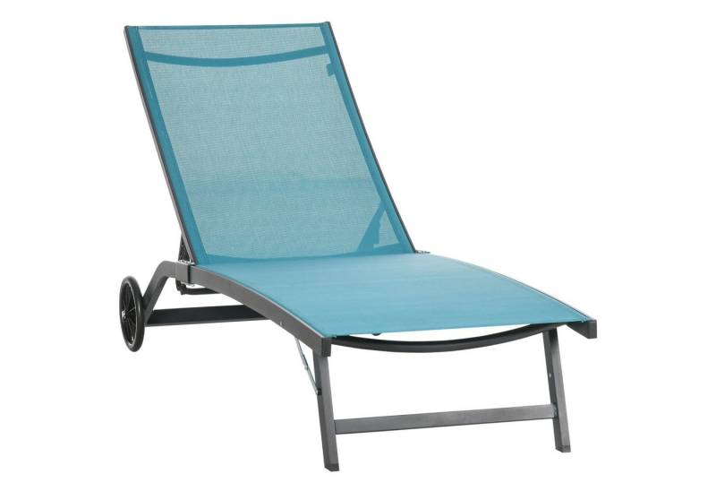 Outsunny Gartenliege Relaxliege mit verstellbarer Rückenlehne, Gartenliege für Poolbereich, Liegestuhl mit Rollen, 1 St., Sonnenliege, Polyester, Alu, Blau, 195 x 165 x 102 cm von Outsunny