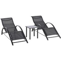 Outsunny Gartenliege-Set mit Tisch schwarz Netzstoff B/H/L: ca. 169x66x59 cm von Outsunny