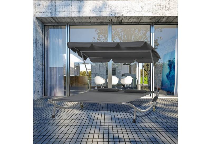 Outsunny Gartenliege Sonnenliege rollbar mit Dach, Liegestuhl mit Kopfkissen, 3 St., Sonnenliege, Moderne Doppelliege mit Sonnendach, leicht beweglich Outsunny Gartenliege Sonnenliege rollbar mit Dach, Liegestuhl mit Kopfkissen, 3 St., Sonnenliege, Moderne Doppelliege mit Sonnendach, leicht beweglich von Outsunny