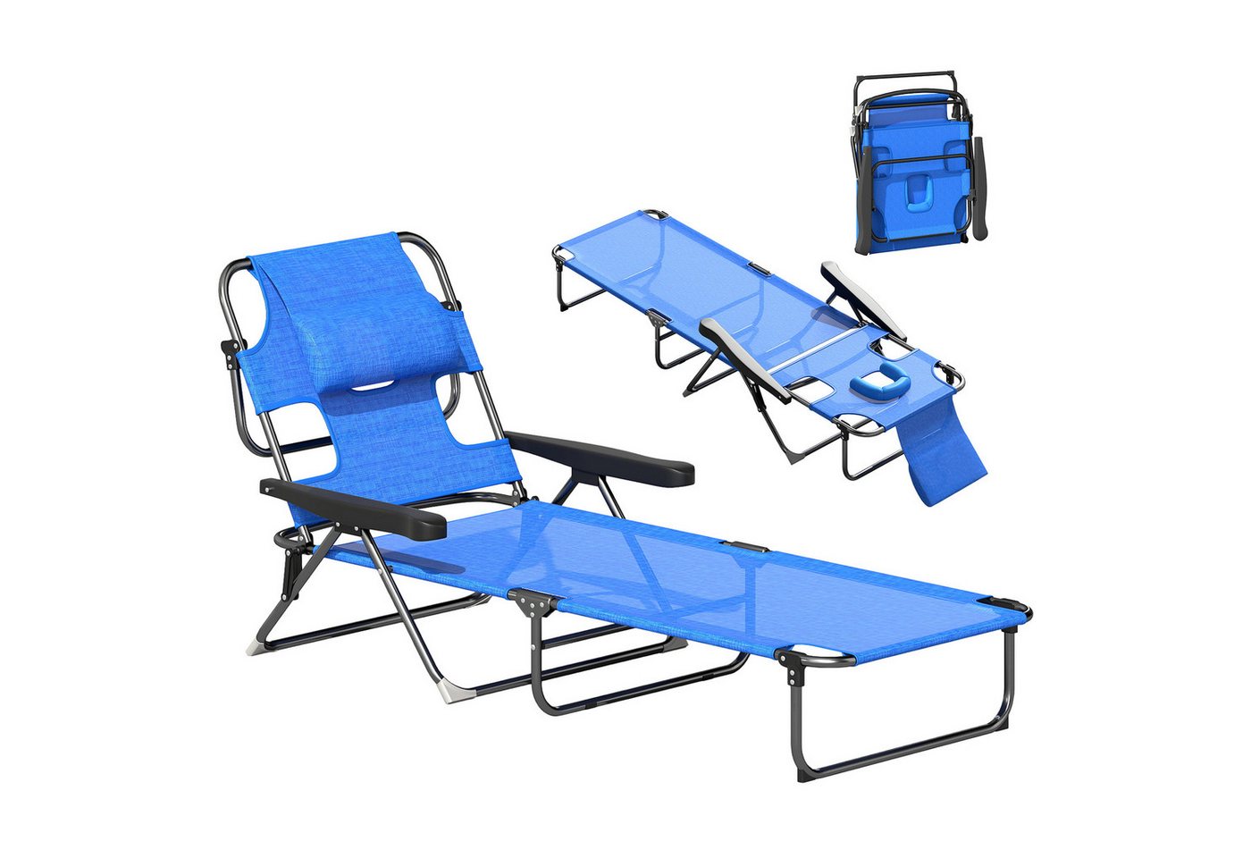 Outsunny Gartenliege klappbar mit Lesefenster, Kopfkissen, 4-Fach verstellbare Rückenlehne, Liegestuhl, 1 St., wetterfeste Sonnenliege, für Garten Strand Pool, Dunkelblau Outsunny Gartenliege klappbar mit Lesefenster, Kopfkissen, 4-Fach verstellbare Rückenlehne, Liegestuhl, 1 St., wetterfeste Sonnenliege, für Garten Strand Pool, Dunkelblau von Outsunny