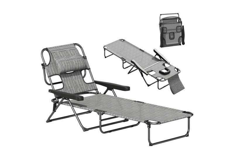 Outsunny Gartenliege klappbar mit Lesefenster, Kopfkissen, 4-Fach verstellbare Rückenlehne, Liegestuhl, 1 St., wetterfeste Sonnenliege, für Garten Strand Pool, Grau von Outsunny