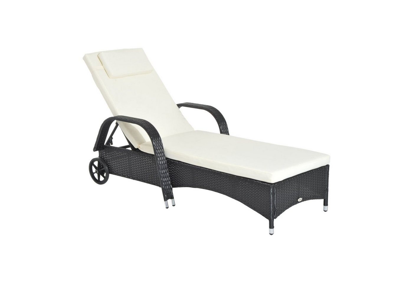Outsunny Gartenliege mit 5-Fach verstellbarer Rücklehne, Polsterauflage, Rollen, Kissen, Liege, 1 St., Sonnenliege, 160 kg belastbar, für Garten, 200x73x30-103cm, Schwarz von Outsunny