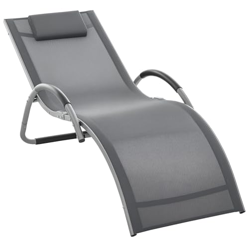 Outsunny Gartenliegen mit Kissen Sonnenliege Relaxliege ergonomisch Aluminium Texteline Dunkelgrau 160 x 60 x 65 cm von Outsunny