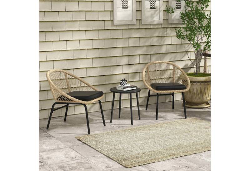 Outsunny Gartenlounge-Set 3-tlg. Rattan Gartenmöbel-Set Balkonmöbel-Set mit Couchtisch 2 Stühlen, (Sitzgarnitur, 3-tlg., Gartensitzgruppe), für Balkon, Terrasse, Polyester, Gelb von Outsunny