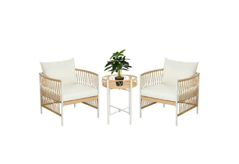 Outsunny Gartenlounge-Set Rattan Gartenmöbel-Set Gartengarnitur mit 2 Gartenstühle, Couchtisch, (Sitzgarnitur, 3-tlg., Balkonmöbel-Set), für Balkon, Terrasse, Gelb+Creme von Outsunny