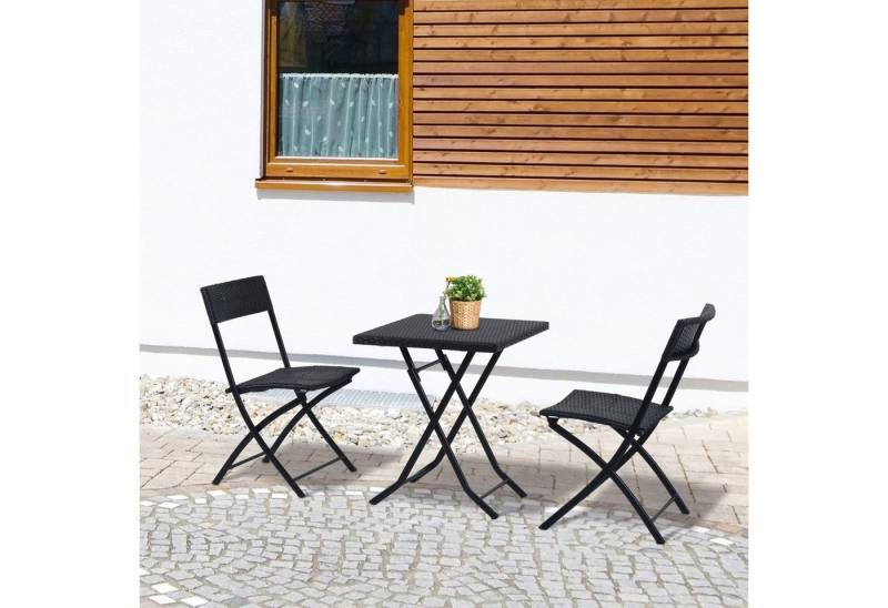 Outsunny Gartenlounge-Set mit 2 Stühle, Tisch, (Outdoor Balkonmöbel für 2 Personen, 3-tlg., Polyrattan Gartenmöbel Set), für Garten, Terrasse, Balkon, Schwarz von Outsunny