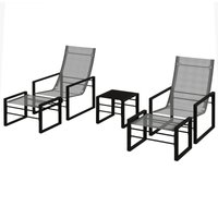 Outsunny Gartenmöbel 5-teilig Set Tisch und Stühle für den Garten 2 Plätze mit 2 Sesseln, 2 Fußhockern und 1 Tisch, schwarzes Metall, graues Mesh-Sitzkissen   Aosom von Outsunny