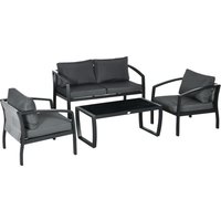 Outsunny Gartenmöbel-Set für 4 Personen, 1 Glastisch, 1 Sofa, 2 Sessel, wetterbeständig, Grau +Schwarz von Outsunny