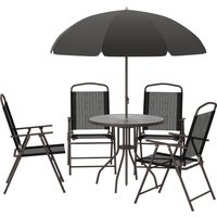 Outsunny Gartenmöbel-Set, 6-teilig - Runder Tisch + 4 klappbare Stühle + Sonnenschirm - Epoxidbeschichteter Stahl Kaffee Textilene Polyester Schwarz   Aosom von Outsunny