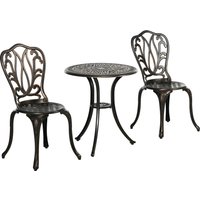 Outsunny Gartenmöbel Set 2-Sitzer 2 Stühle + Runder Tisch im Retro-Schmiedeeisen-Stil aus Aluminiumguss, bronze   Aosom von Outsunny
