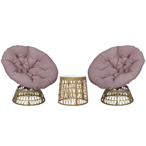 Outsunny Gartenmöbel-Set 3-TLG., Bistro-Set inkl. Couchtisch, 2 Stühle, Gartensitzgruppe mit Kissen, Gartengarnitur Balkonmöbel für Terrasse, Gelb von Outsunny