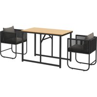 Outsunny Gartenmöbel Set 3-teilig für den Außenbereich mit 1 Tisch und 2 Sesseln 4 Kissen Tisch aus Verbundwerkstoffplatte mit Holzoptik schwarz   Aosom von Outsunny