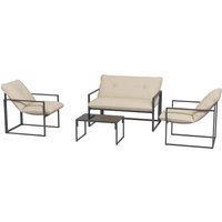 Outsunny Gartenmöbel-Set 4 Personen mit 2-Sitzer-Sofa, 2 Sesseln und 1 Couchtisch 3 Kissen für Terrasse Garten - schwarzer Stahl, graues Polyester   Aosom von Outsunny