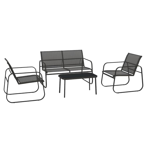 Outsunny Gartenmöbel-Set 4-TLG., Gartengarnitur mit 1 Zweisitzer, 2 Stühlen, 1 Couchtisch, Sitzgarnitur, Balkonmöbel-Set für Terrasse, Mesh, Schwarz Outsunny Gartenmöbel-Set 4-TLG., Gartengarnitur mit 1 Zweisitzer, 2 Stühlen, 1 Couchtisch, Sitzgarnitur, Balkonmöbel-Set für Terrasse, Mesh, Schwarz von Outsunny