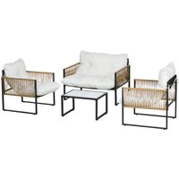 Outsunny Gartenmöbel-Set 4-teilig Gartenmöbel Sofa 2-Sitzer 2 Sessel und 1 Couchtisch mit gehärteter Glasplatte 3 Kissen Stahl und PE-Rattan - Creme Aosom Outsunny Gartenmöbel-Set 4-teilig Gartenmöbel Sofa 2-Sitzer 2 Sessel und 1 Couchtisch mit gehärteter Glasplatte 3 Kissen Stahl und PE-Rattan - Creme Aosom von Outsunny