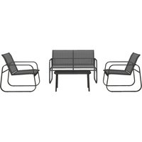 Outsunny Gartenmöbel-Set 4-tlg. Gartengarnitur mit 1 Zweisitzer 2 Stühlen 1 Couchtisch Balkonmöbel-Set aus Mesh Schwarz für Terrasse & Garten   Aosom.de von Outsunny