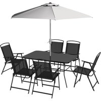 Outsunny Gartenmöbel-Set 8-teilig mit großem Sonnenschirm, Tisch 140L x 90B x 70H cm und klappbaren Stühlen für 6 Personen - epoxybeschichteter Stahl, Textilene, Polyester Schwarz   Aosom von Outsunny