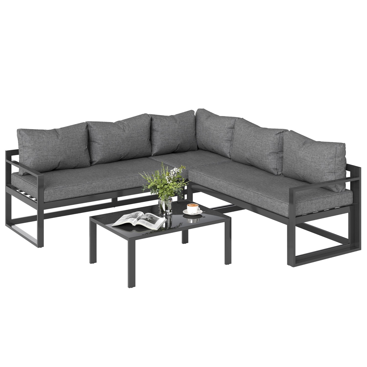 Outsunny Gartenmöbel-Set Aluminium Gehärtetes Glas 212B x 70T x 65H cm Grau+Schwarz Outsunny Gartenmöbel-Set Aluminium Gehärtetes Glas 212B x 70T x 65H cm Grau+Schwarz von Outsunny