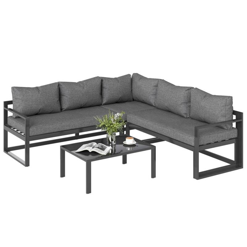 Outsunny Gartenmöbel-Set Aluminium Gehärtetes Glas 212B x 70T x 65H cm Grau+Schwarz von Outsunny