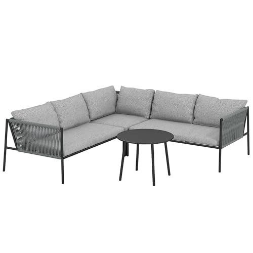 Outsunny Gartenmöbel Set Polyrattan Lounge-Set mit Ecksofa Tisch Kissen wetterfest Sitzgruppe für 6 Personen Outdoor Balkonmöbel Set Gartenlounge Terrassenmöbel für Garten Balkon Dunkelgrau von Outsunny