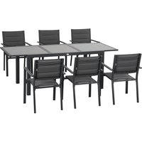 Outsunny Gartenmöbel-Set aus Aluminium und Textilene mit ausziehbarem Tisch und 6 stapelbaren Stühlen für 6 Personen - Abmessungen Tisch 150/210L x 90B x 75H cm Dunkelgrau   Aosom von Outsunny