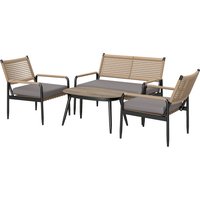 Outsunny Gartenmöbel Set aus Polyrattan Lounge-Set mit 2er Sofa Sessel Glastisch Kissen wetterfest Sitzgruppe für 4 Personen Outdoor Balkonmöbel Set Terrassenmöbel für Garten Balkon Dunkelgrau+Gelb   Aosom von Outsunny