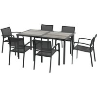 Outsunny Gartenmöbel-Set aus Stahl, 7-teilig mit 1 Tisch und 6 stapelbaren Stühlen aus Epoxid-Metallgewebe in Grau Aosom Outsunny Gartenmöbel-Set aus Stahl, 7-teilig mit 1 Tisch und 6 stapelbaren Stühlen aus Epoxid-Metallgewebe in Grau Aosom von Outsunny