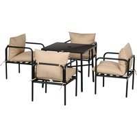 Outsunny Gartenmöbel-Set aus Stahl - 5 Stück mit 1 quadratischen Esstisch und 4 Stühlen mit 4 Kissen - gehärtete Glasplatte mit Sonnenschirmloch   Aosom von Outsunny