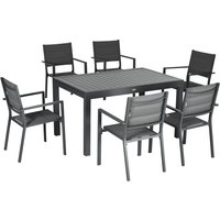Outsunny Gartenmöbel-Set ausziehbarer Tisch 135-270 cm für 6-8 Personen aus Aluminium und Textilene - 8 stapelbare Stühle - Grau   Aosom von Outsunny