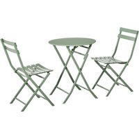 Outsunny Gartenmöbel-Set für 2 Personen - klappbarer Bistro-Gartentisch und Stühle - Bistro-Gartenmöbel-Set - runder Tisch Ø 60 cm mit 2 klappbaren Stühlen - pulverbeschichtetes Metall in Grün   Aosom von Outsunny