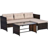Outsunny Gartenmöbelset 2 Stück 4-Sitzer-Ecksofa + Couchtisch mit gehärteter Glasplatte + 5 Kissen Rattan-Imitation Braun   Aosom von Outsunny