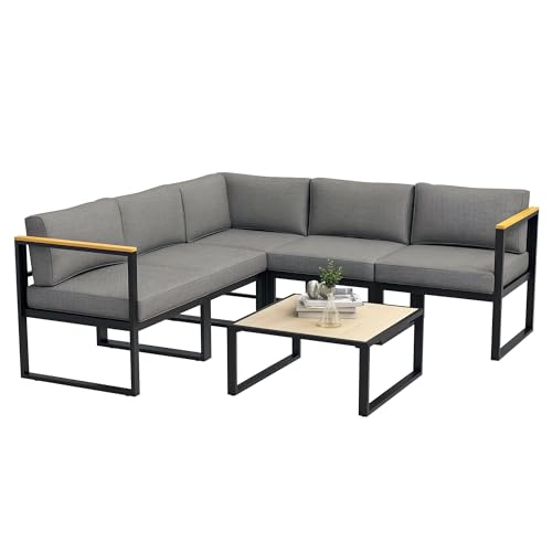 Outsunny Gartenmöbelset Outdoor Eckgarnitur Zeitgenössisches Design 6-teilig für 5 Personen - aus Aluminium - hoher Komfort von Outsunny