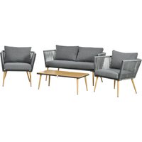 Outsunny Gartenmöbelset aus Polyrattan für 4 Personen mit 1 Zweisitzer-Sofa, 2 Sesseln und 1 Couchtisch 7 Kissen inklusive grau   Aosom von Outsunny