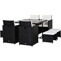 Outsunny Gartenmöbelset encastrable 8 Personen 9 Teile Kunststoffgeflecht 4 Drähte Imitation Rattan Schwarz Abnehmbare Kissen Creme   Aosom von Outsunny