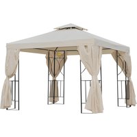 Outsunny Gartenpavillon Pavillon ca. 3 x 3 m Doppeldach Partyzelt Festzelt 4 x Doppel-Seitenteile wasserdicht UV-Schutz Metall Polyester Creme von Outsunny