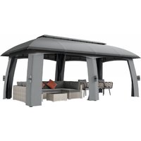 Outsunny Gartenpavillon 3 x 6 m Partyzelt mit Doppeldach & Seitenwänden, Fliegennetze für bis zu 15 Personen, verzinkter Metall, dunkelgrau   Aosom.de von Outsunny
