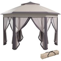 Gartenpavillon Faltpavillon 4 x 4 m Pop-Up-Zelt Partyzelt inkl. Tragetasche 6 Seitenteile Doppeldach sechseckig Kaffee+Beige - Kaffee+Beige+Braun von Outsunny