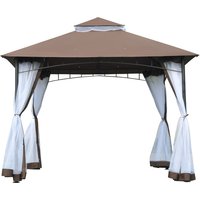 Outsunny Gartenpavillon Pavillon 3 x 3 Doppeldach mit abnehmbaren Moskitonetzen wasserdicht Braun und Weiß   Aosom von Outsunny