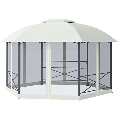 Outsunny Gartenpavillon Pavillon 4 x 5 m Partyzelt Festzelt wasserabweisend wetterfest Zelt mit zweistufigem Dach und Seitenwänden Polyester + Stahl Beige von Outsunny