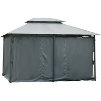 Outsunny Gartenpavillon Pavillon im Kolonialstil mit Doppeldach und abnehmbaren Seitenvorhängen 3L x 4B x 2,8H m Grau   Aosom von Outsunny
