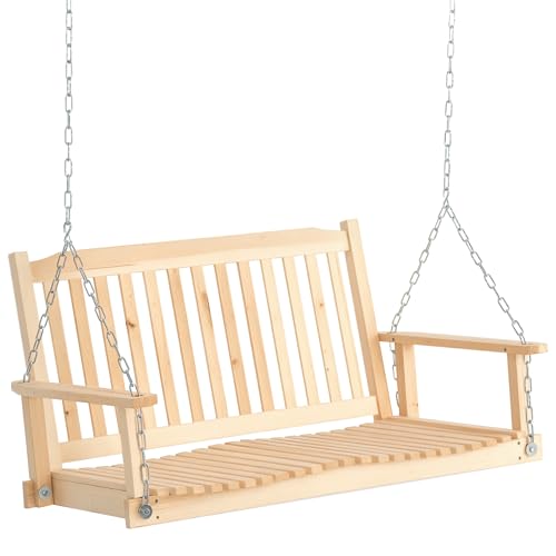 Outsunny Gartenschaukel für 2 Personen Schaukelbank Hängebank Massivholz Patio Terrasse Hinterhof Natur 117 x 69 x 60 cm von Outsunny