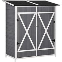 Gartenschrank Geräteschuppen mit 2 Tür Geräteschrank mit Asphaltdach Gartenlagerschrank Antidumping Design mit Bodennägel Tannenholz Grau+Weiß 139 x von Outsunny