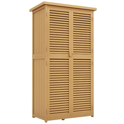 Outsunny Gartenschrank Holz Geräteschuppen Gerätehaus mit Asphaltdach Lamellentür Geräteschrank Schuppen Garten 4 Fächer Hellgelb 87 x 46,5 x 160 cm Outsunny Gartenschrank Holz Geräteschuppen Gerätehaus mit Asphaltdach Lamellentür Geräteschrank Schuppen Garten 4 Fächer Hellgelb 87 x 46,5 x 160 cm von Outsunny