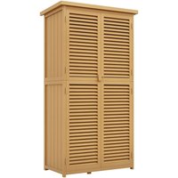 Gartenschrank Holz Geräteschuppen Gerätehaus mit Asphaltdach Lamellentür Geräteschrank Schuppen Garten 4 Fächer Hellgelb 87 x 46,5 x 160 cm - Outsunny von Outsunny