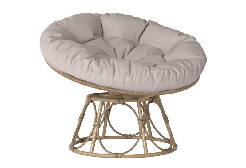 Outsunny Gartensessel mit Sitzkissen, Durchmesser 120 cm (runder Papasansessel aus Rattan, 1-St., 360° drehbar Korbsessel), für Wohnzimmer Garten Balkon Hellgrau von Outsunny