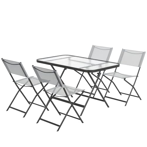 Outsunny Gartenset 4 Stühle + 1 Tisch Gartenmöbel 5 Stück pilables Stühle Textilenen und gehärtetem Glas Tischplatte grau Outsunny Gartenset 4 Stühle + 1 Tisch Gartenmöbel 5 Stück pilables Stühle Textilenen und gehärtetem Glas Tischplatte grau von Outsunny